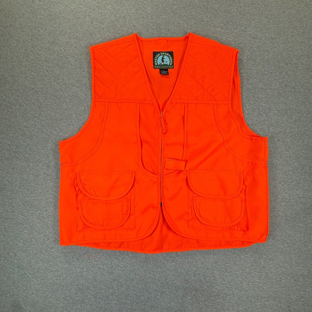 Master Sportsman Blaze Orange Hunting Vest XL Quilted Game Bag Bellows Pockets